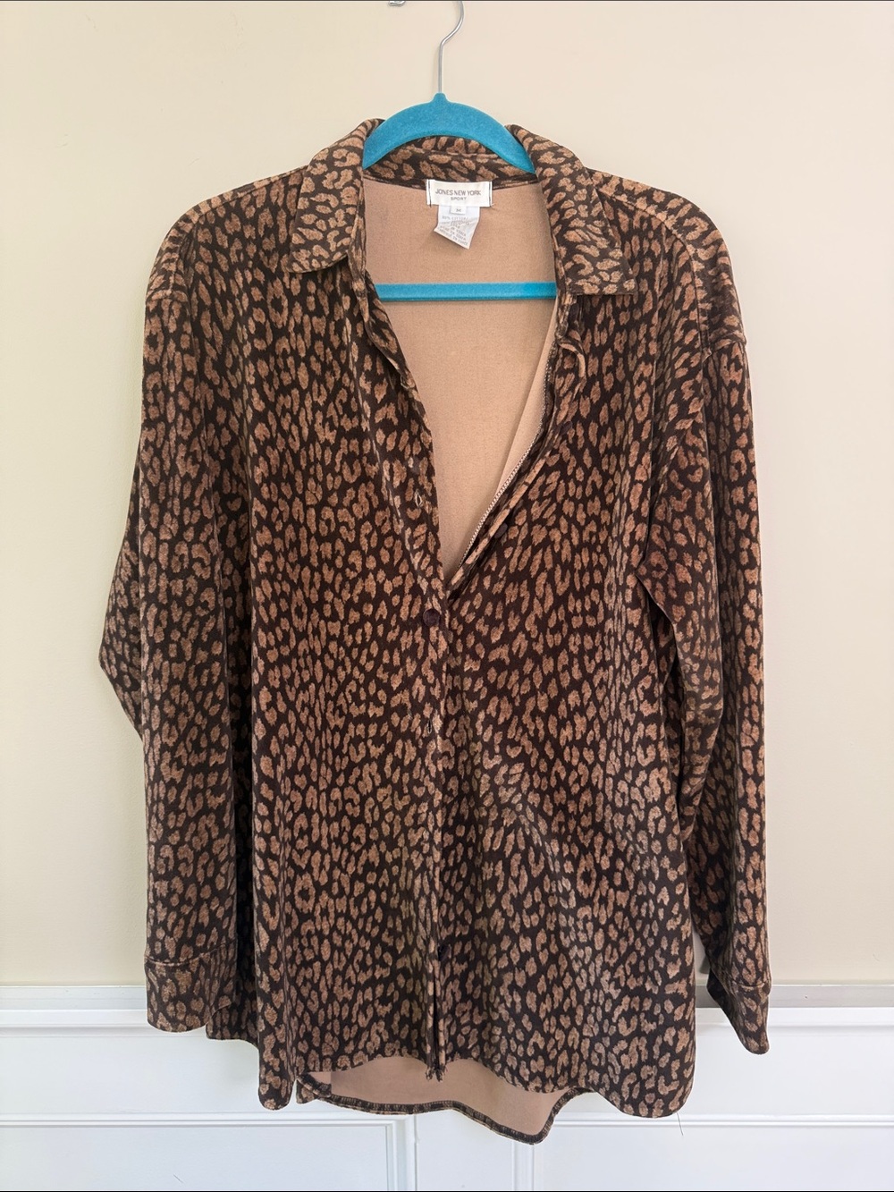 Jones New York Brown Leopard-Print Button-Down Shirt